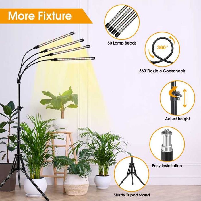 GroCruiser фитолампа с 8 глави и статив за високи растения