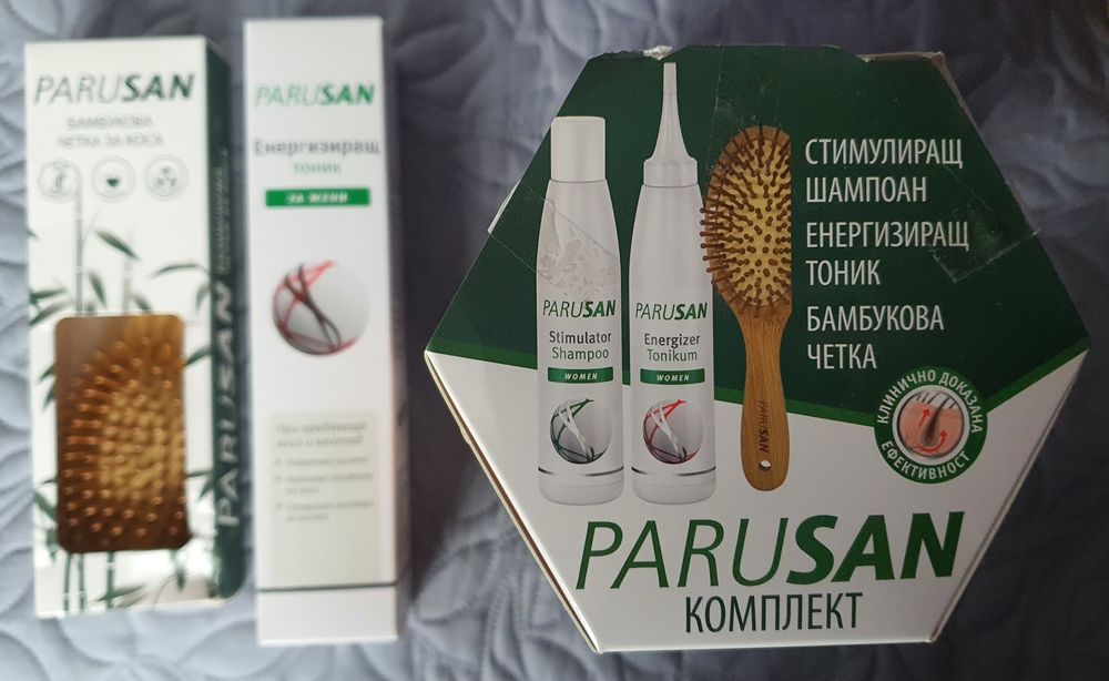 Parusan - стимулиращ шампоан, 2 бр. енерг. тоник и 2 четки за коса
