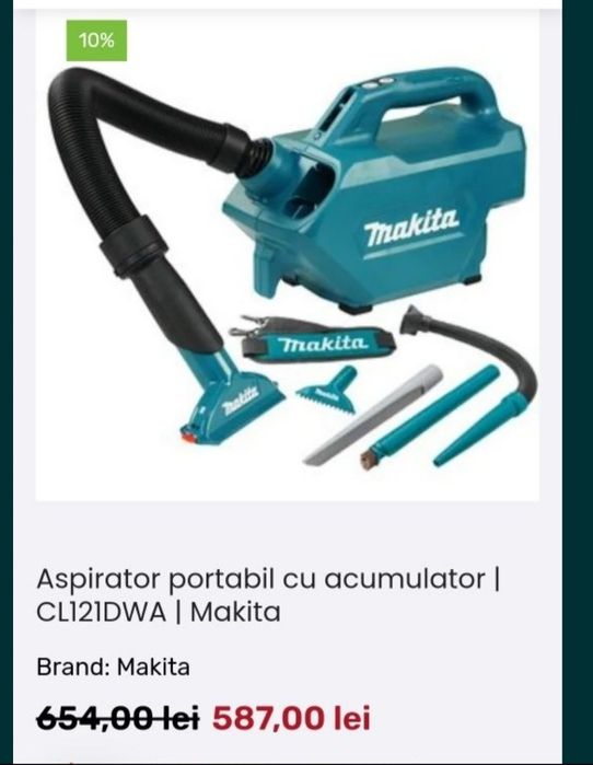 Vând aspirator auto Makita DCL 184 la 18v , fara fir.