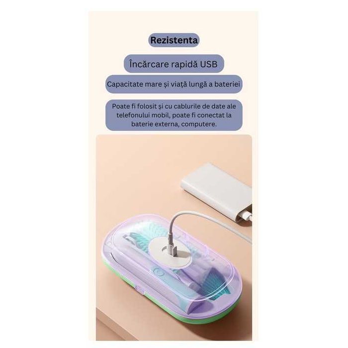 Kit de curatare sticle, 6 in 1, cu functie de sterilizare, perie electrica reincarcabila, multifunctionala, din silicon, perie pentru tetine