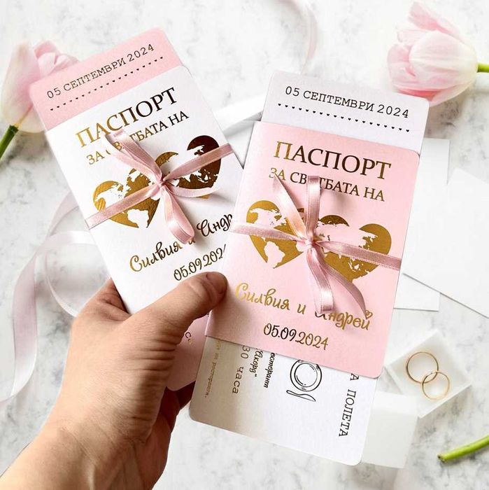 Сватбени покани с восъчен печат, покани в плик, покани с програма