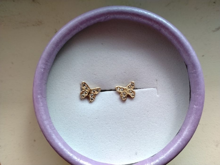 Cercei aur copii în forma de fluture cu pietricele