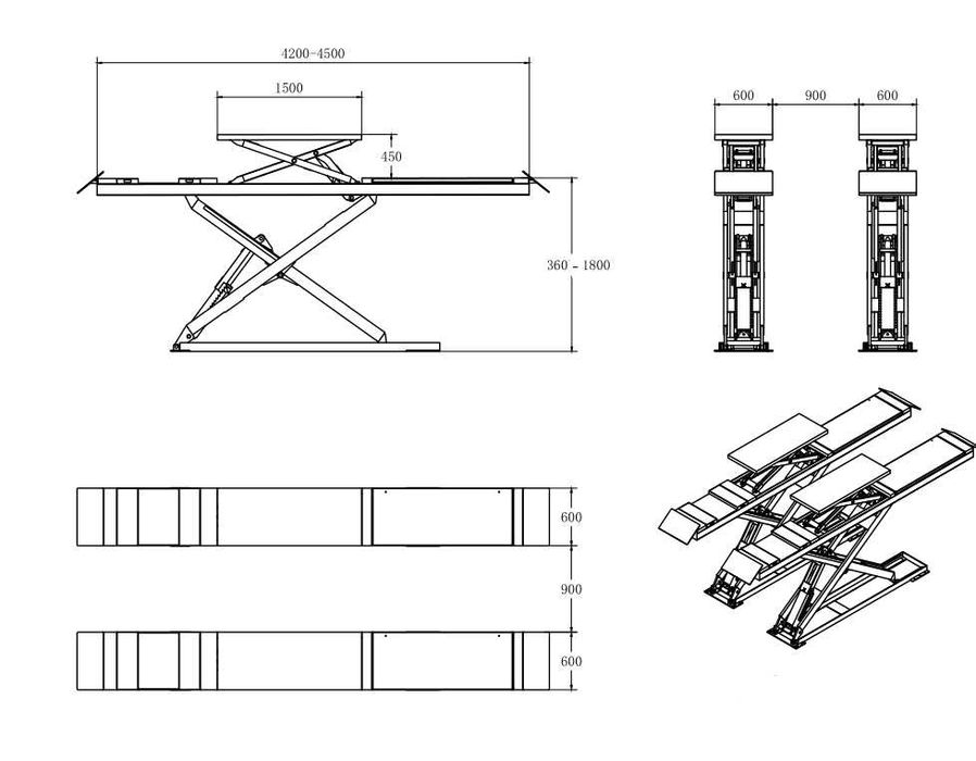 Ножичен подемник 3,5т, платформен, подготвен за реглаж на преден мост