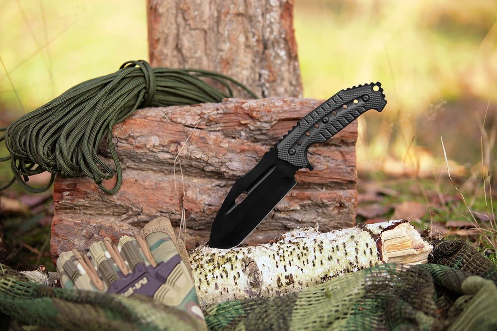 Cutit vanatoare IdeallStore®, Survival Avenue, otel, 23 cm, negru