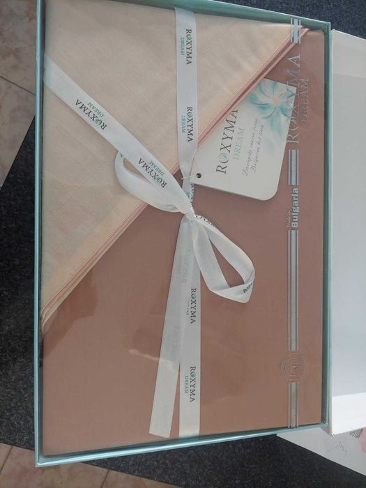 Спален комплект памучен сатен Капучино и Светла Праскова