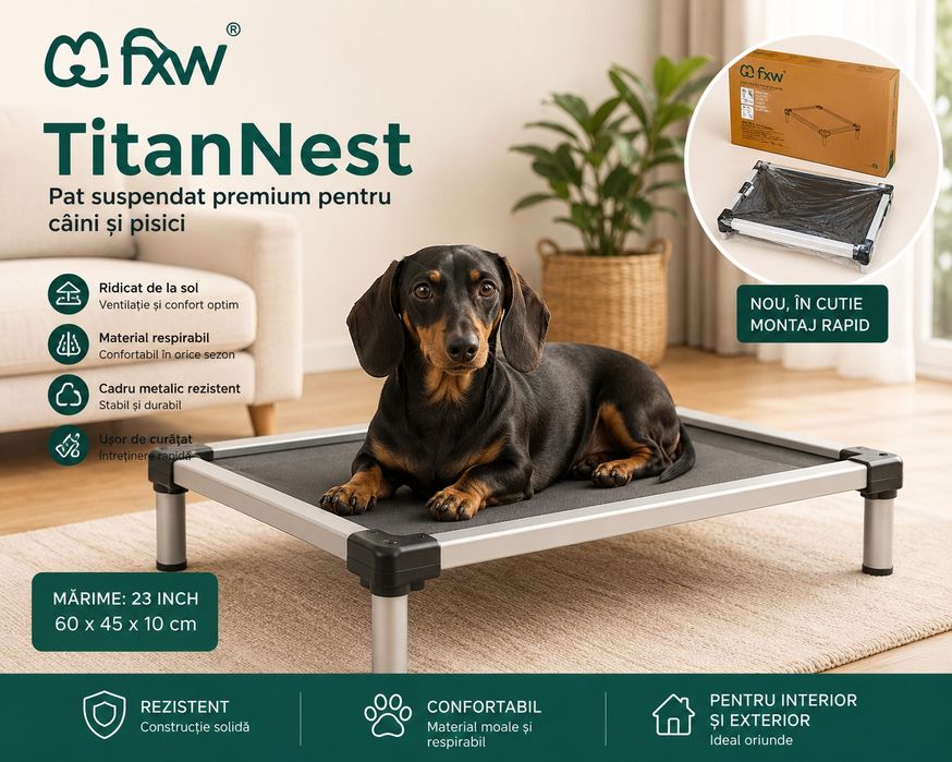Vând pat animale de companie sezlong suspendat FXW TitanNest, culoare gri, produs nou, cu ambalajul original.