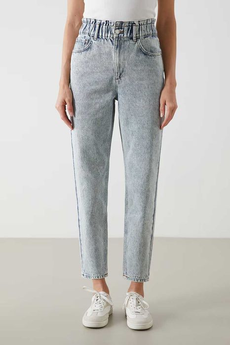 Blugi LC Waikiki “Mom Fit” crop, talie înaltă, albastru pal