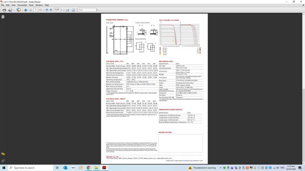 6 panouri fotovoltaice  Canadian Solar CS6.1-72TD-605