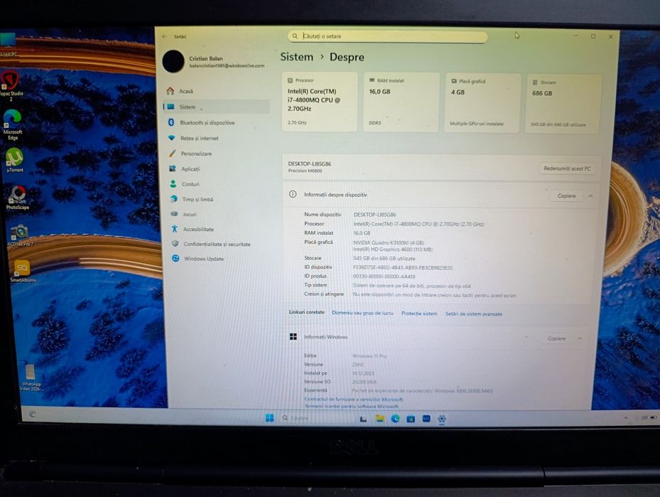 Vând laptop Dell M6800
