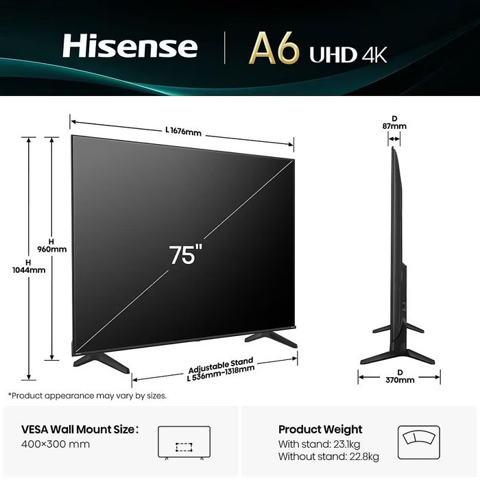 New 75A6Q Hisense Tv