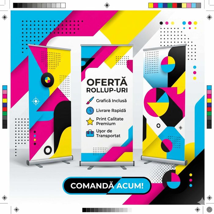 SUPER OFERTĂ! Roll-up Standard + Print + Grafică Inclusă | Prețuri IMBATABILE!