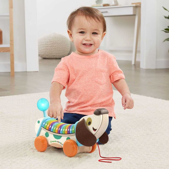 Дървено кученце за бутане и теглене с музика Vtech