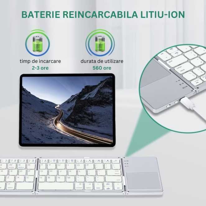 Tastatura pliabila Bluetooth, Portabila, subtire, Touchpad 2 click-uri