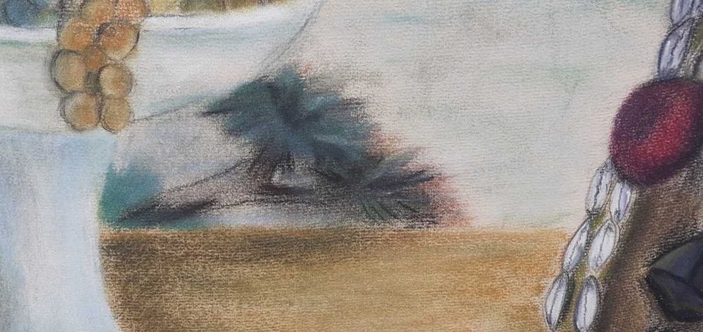 Tablou vechi - natura statica cu masca - semnat Iser 1934