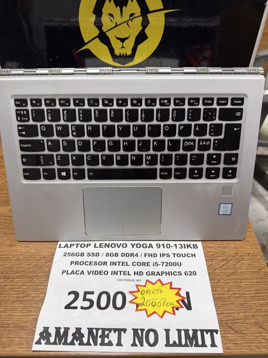 Laptop Lenovo Yoga 910-13IKB 256GB SSD/ 8GB RAM FHD TOUCH,GARANTIE 1An
