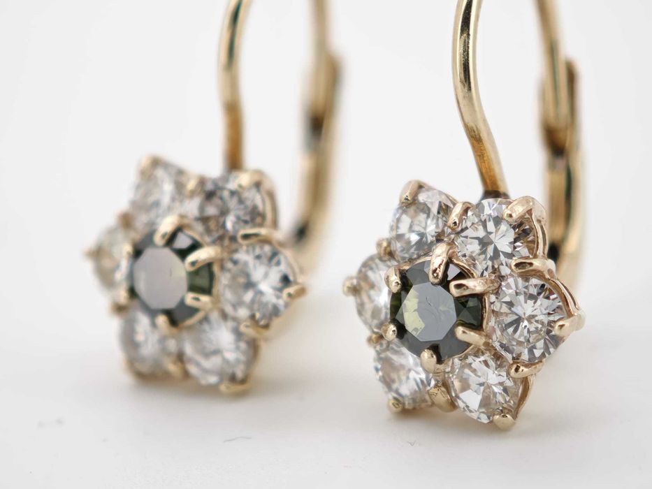 Cercei 14k diamante naturale albe si verzi 1.8ct