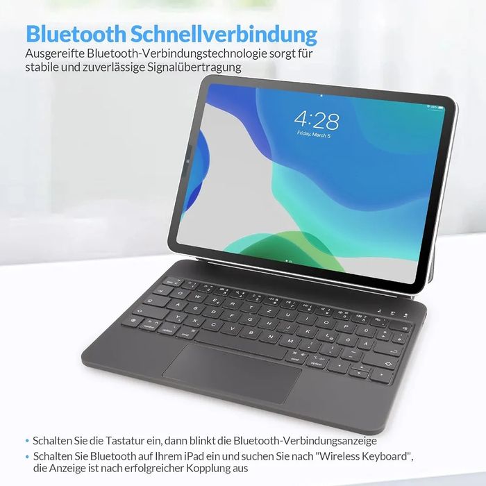 Tastatura Rii Air cu touchpad, Bluetooth si prindere magnetica pentru iPad Pro 11 si iPad Air 6/5/4.