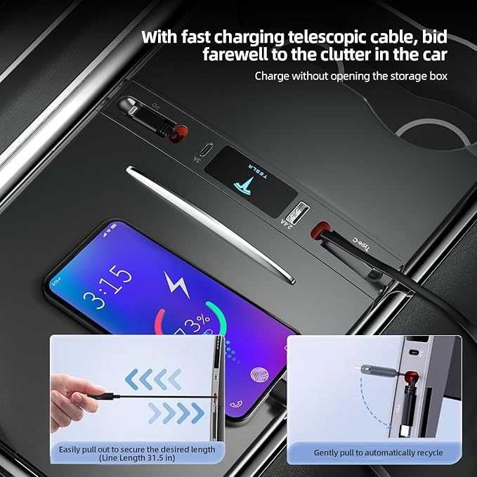 USB хъб, докинг станция с 4 порта за зареждане  за Tesla Model 3/Y