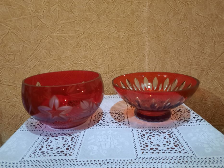 Винтажные конфетницы, рубиновые, алмазная резка. Состояние отличное, б