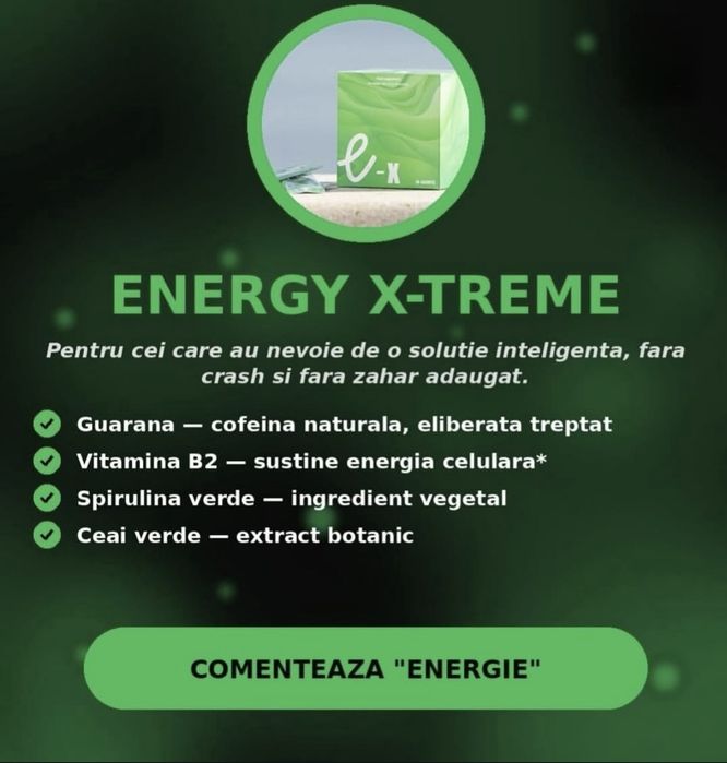 Supliment Alimentar ENERGY X-TREME (e-X) – Energie și Vitalitate fără Zahăr, 30 Plicuri tratament pentru 1 luna