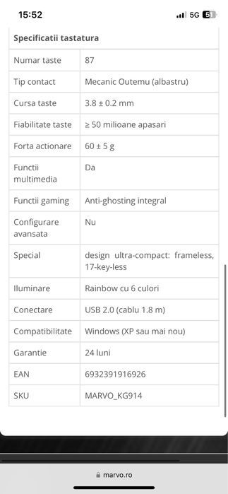 Tastatura mecanica Marvo