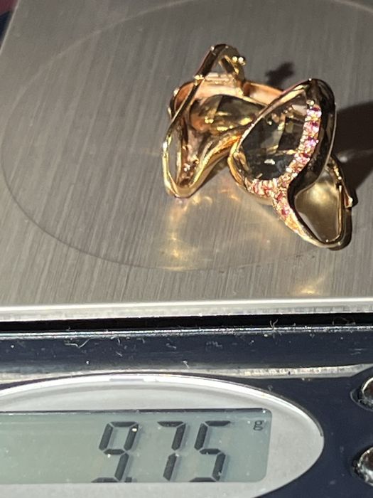 Cercei aur 18 k cu topaz fumuriu si granate rosii