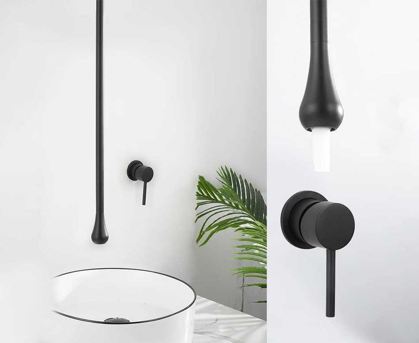 Висящ душ смесител  черен матов цвят монтаж таван стенен смесител