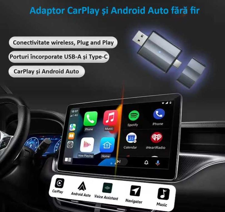 Adaptor Wireless Android Auto/Apple Carplay ZYTEQ® PL2 Universal, Nou