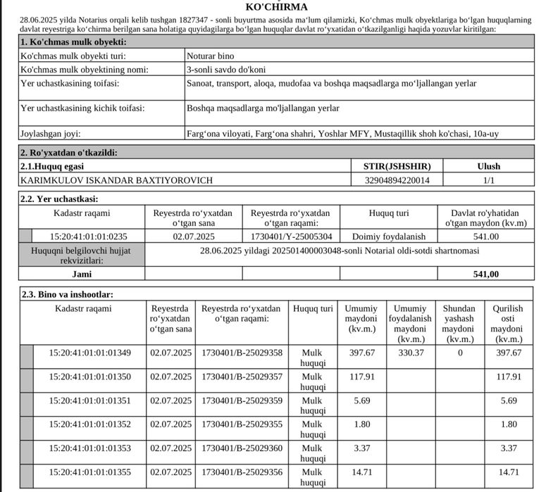 Markazda joylashgan bino sotiladi 541 M2