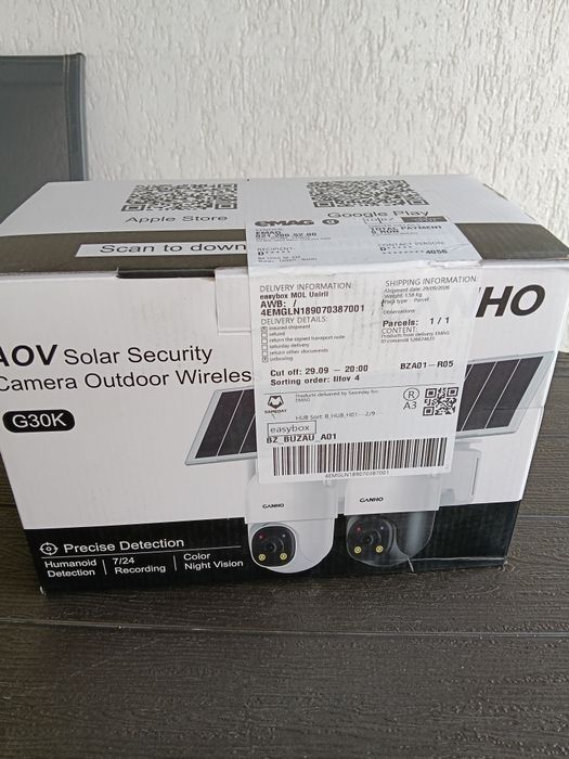 Camera de supraveghere WI FI NOUA SIGILATA LA CUTIE cu panou Solar GANHO®, AOV, 2.4/5Ghz WIFI, 2K, 3MP, acumulatori 13500 mAh