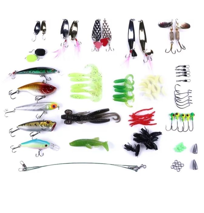 К-т за спининг риболов с кутия- клатушки,клещи, воблери, блесни и мн.