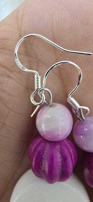 Cercei handmade cu Jad Alb, Jad Roz si Howlit Cyclam