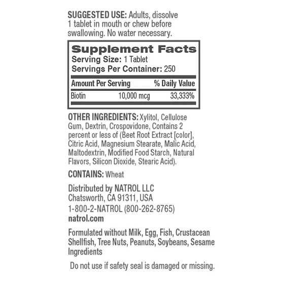 Natrol, Биотин, быстрорастворимый, клубника, 10 000 мкг, 60 таблеток
