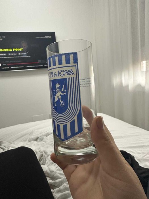 Set 7 pahare sticla cu emblema și autografe UNIV CRAIOVA