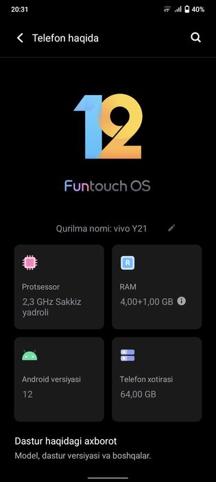 Vivo Y21         ((-64 talik)) 900.000ming