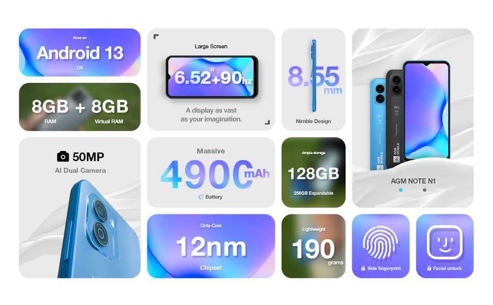 AGM Note N1 16GB RAM, 128GB ROM, 50MP камера, 6.52 инчов 90 Hz екран