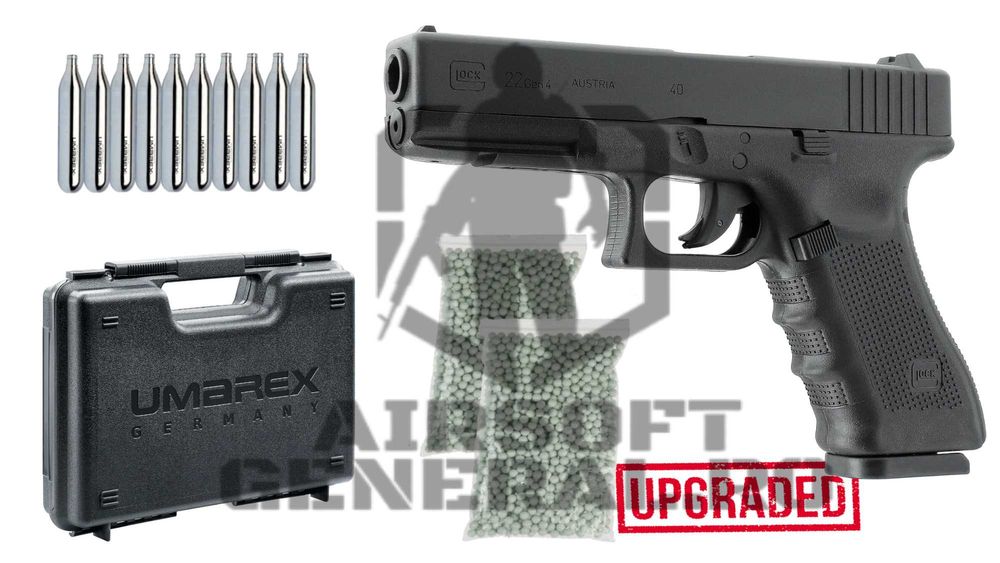 Set/Pachet Pistol airsoft GLOCK22 GEN4 UPGRADAT GNBB cu bile co2 cutie
