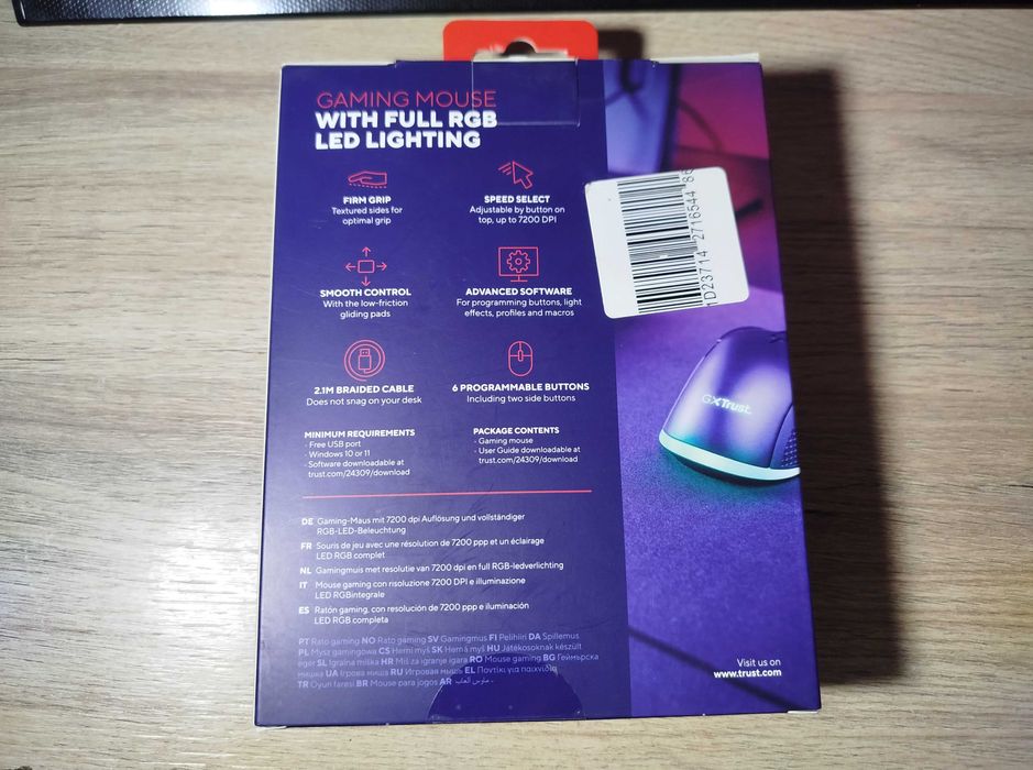 Геймърска мишка TRUST GXT 922 YBAR RGB 7200 DPI GAMING MOUSE като НОВА