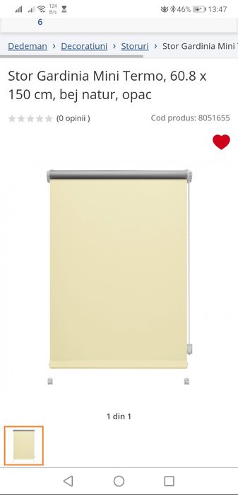 3 buc jaluzele Gardinia Mini Termo, 60.8 x 150 cm, bej natur, opac