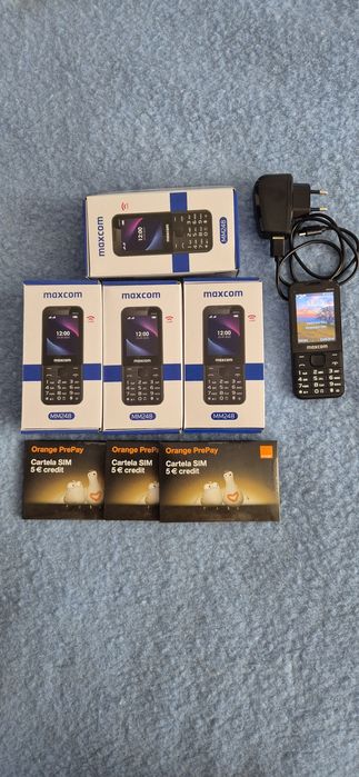 Vînd 3 Telefoane cu butoane Maxcom MM248 sigilate în cutie și 3 cartele Orange cu 5Euro credit