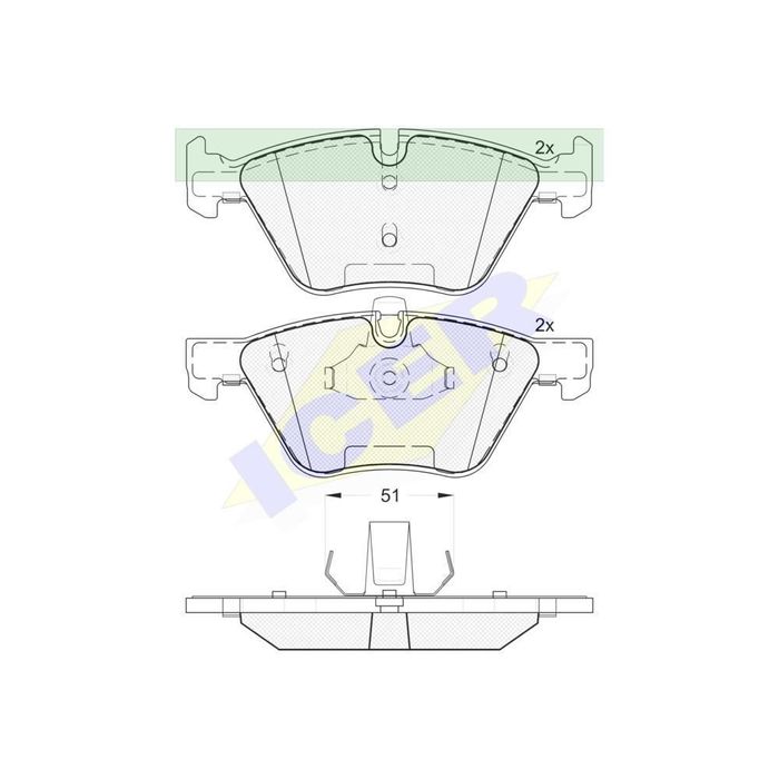 Set placute frana punte fata, Seria 3 (E90/ E91/E92/E93), 2004-2013; Seria 5 (E60/E61) 2003-2010, X1 (E84) 2009-2015, Icer Spania
