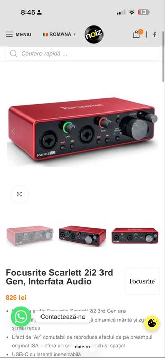 Focusrite Scarlett 2i2 3rd Gen – Interfață Audio USB, Stare Foarte Bună