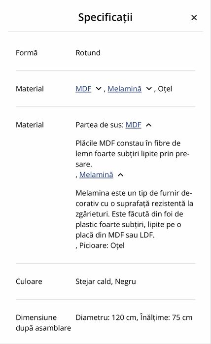 Blat masa bucatarie MDF, diametru 120.