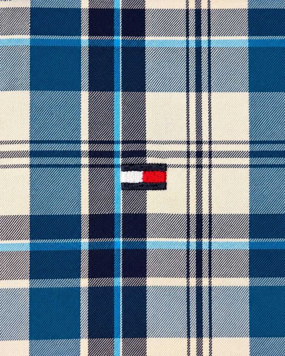 Cămașă Tommy Hilfiger bărbați Slim Fit, carouri albastre și albe, bumbac, mânecă lungă, mărimea S