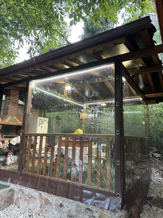 Ветроупорни завеси и прегради кристал PVC инил барбекю найлони