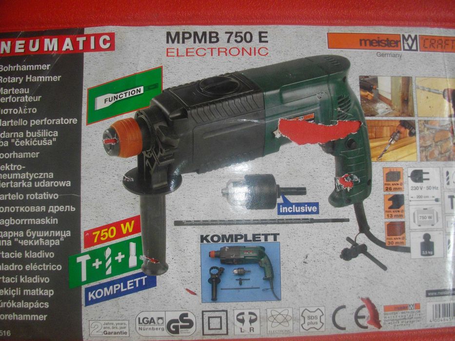 Нов Немски 750W Трипозиционен Перфоратор SDS/1-13mm Meister Комплект