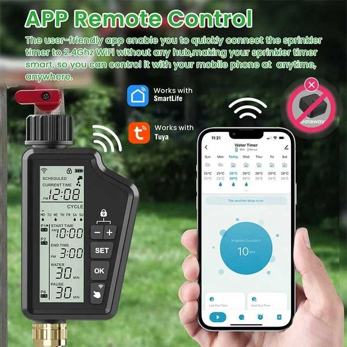 AVATTO SWT60 WiFi смарт контролер за напояване |Tuya | IP65 | EU