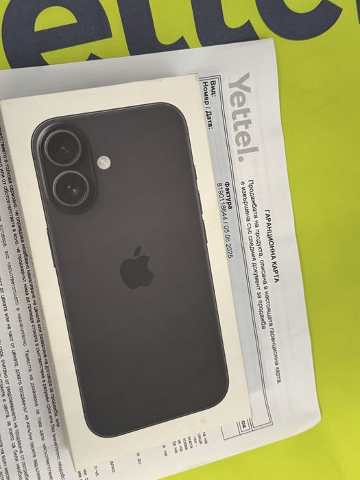 КАТО НОВ 128GB iPhone 16 Гаранция Yettel 3г. 2028 Black