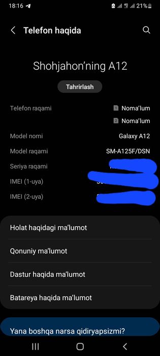 Samsung a 12  4ga 64tali 1ta atpechatka ishlamidi