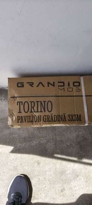 Pavilion / cort gradina, Torino, patrat, cadru metalic + poliester, bej, 3 x 3 m